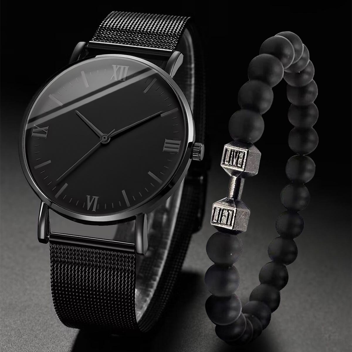 Stainless Mesh Band - 2PCS ساعة رجالية أزياء روما كوارتز